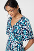 Blue| Animal Print V-Neck Midi Wrap Dress
