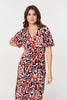 Orange | Animal Print V-Neck Midi Wrap Dress
