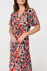 Orange | Animal Print V-Neck Midi Wrap Dress
