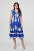 Blue | Ikat Print Cap Sleeve Lace Midi Dress
