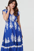 Blue | Ikat Print Cap Sleeve Lace Midi Dress
