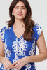 Blue | Ikat Print Cap Sleeve Lace Midi Dress
