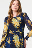 Navy | Floral Long Sleeve Chiffon Midi Dress
