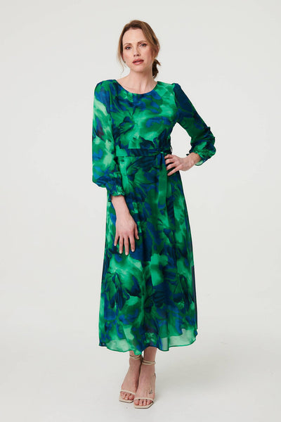 Green | Printed Long Sleeve Chiffon Midi Dress : Model is 5'9"/175 cm and wears UK10/EU38/US6/AUS10