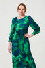 Green | Printed Long Sleeve Chiffon Midi Dress