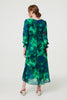 Green | Printed Long Sleeve Chiffon Midi Dress