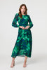 Green | Printed Long Sleeve Chiffon Midi Dress
