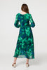 Green | Printed Long Sleeve Chiffon Midi Dress
