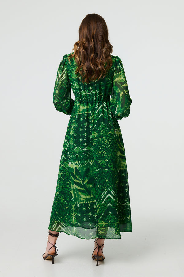 Green | Printed Semi Sheer Empire Maxi Dress

