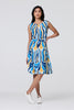 Blue | Brushstroke Print Sleeveless Knee Length Dress