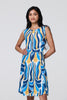 Blue | Brushstroke Print Sleeveless Knee Length Dress