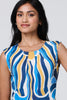 Blue | Brushstroke Print Sleeveless Knee Length Dress