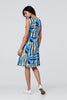 Blue | Brushstroke Print Sleeveless Knee Length Dress