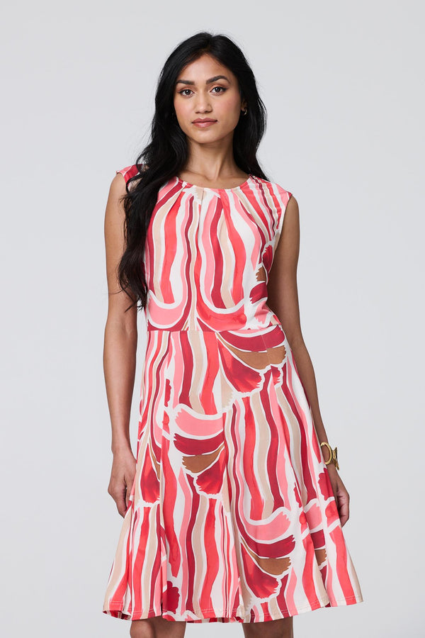 Orange | Brushstroke Print Sleeveless Knee Length Dress