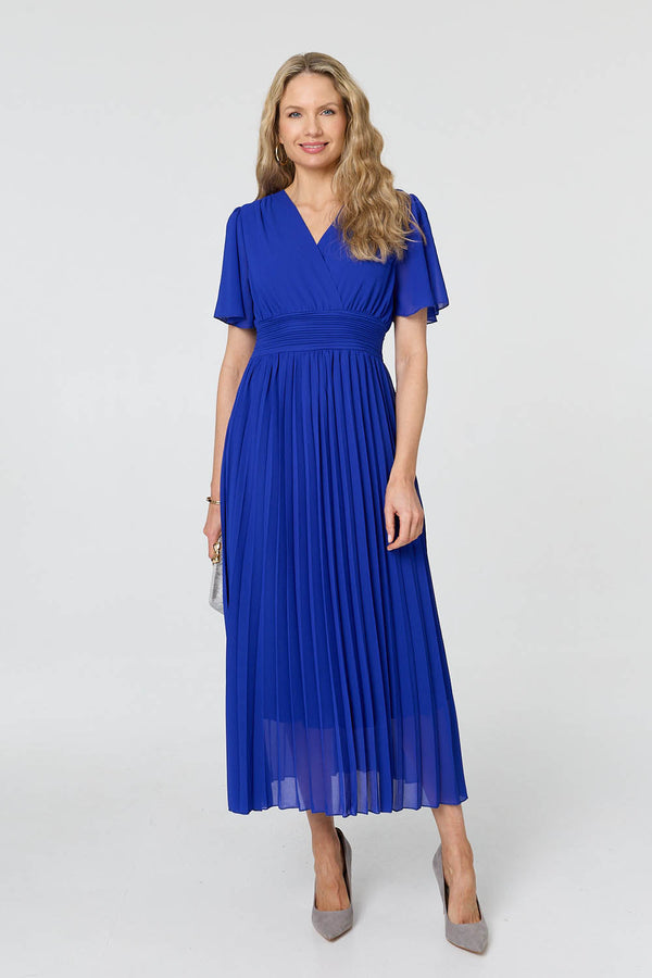Blue | Pleated Semi Sheer Layered Maxi Dress