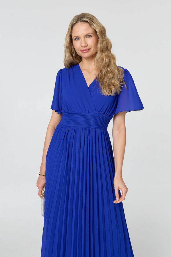 Blue | Pleated Semi Sheer Layered Maxi Dress