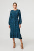 Green | Printed Flare Sleeve Ruffled Midi Dress
