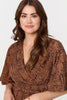 Brown | Printed Ruched Faux Wrap Knee Length Dress
