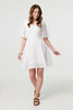White | Lace Texture Sheer 1/2 Sleeve Mini Dress
