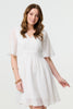 White | Lace Texture Sheer 1/2 Sleeve Mini Dress
