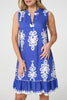 Blue | Ikat Print Sleeveless Short Shift Dress
