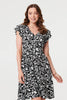 Black | Printed Cap Sleeve Short Skater Dress
