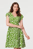 Green | Printed Cap Sleeve Short Skater Dress
