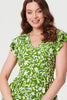 Green | Printed Cap Sleeve Short Skater Dress
