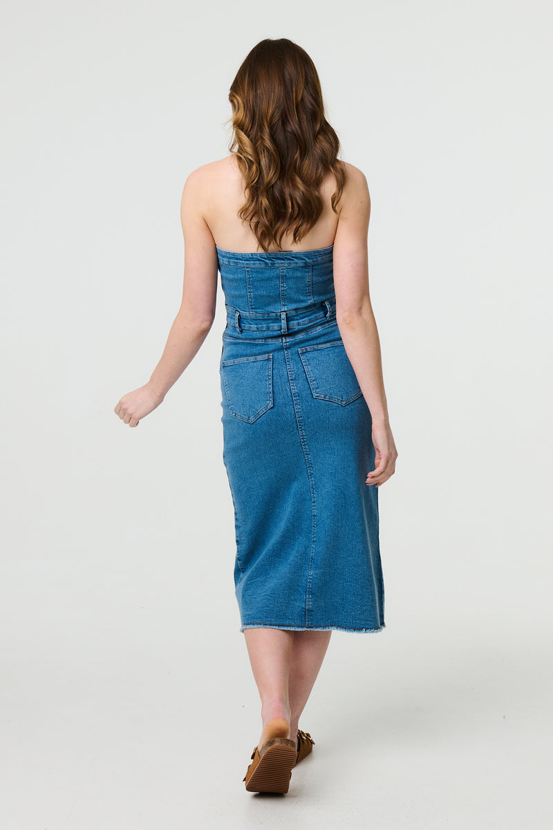 Denim Strapless Bodycon Midi Dress | Izabel London Denim Strapless Bodycon Midi Dress | Izabel London