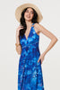 Blue | Tropical Print Strap Empire Maxi Dress
