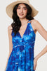 Blue | Tropical Print Strap Empire Maxi Dress
