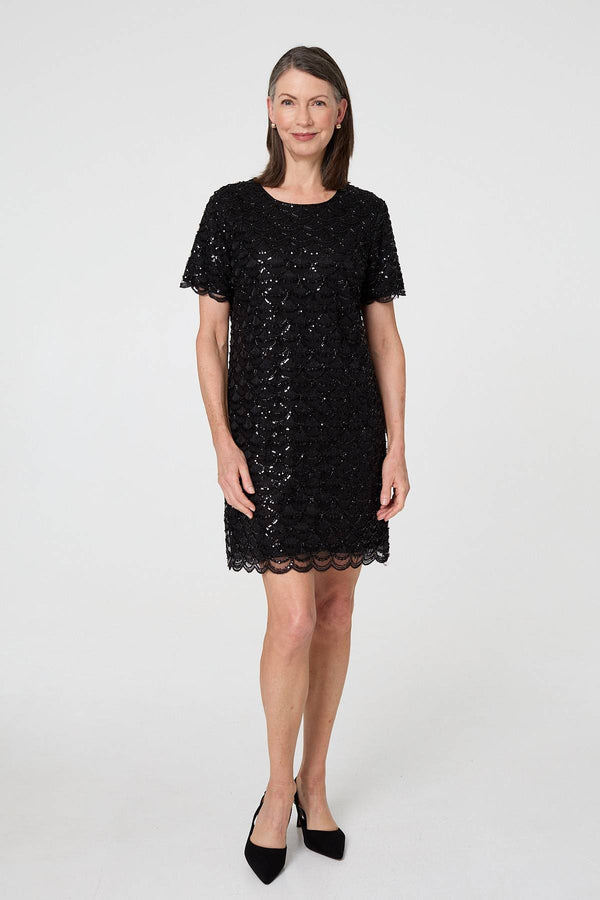 Black | Sparkly Embellished Short Shift Dress
