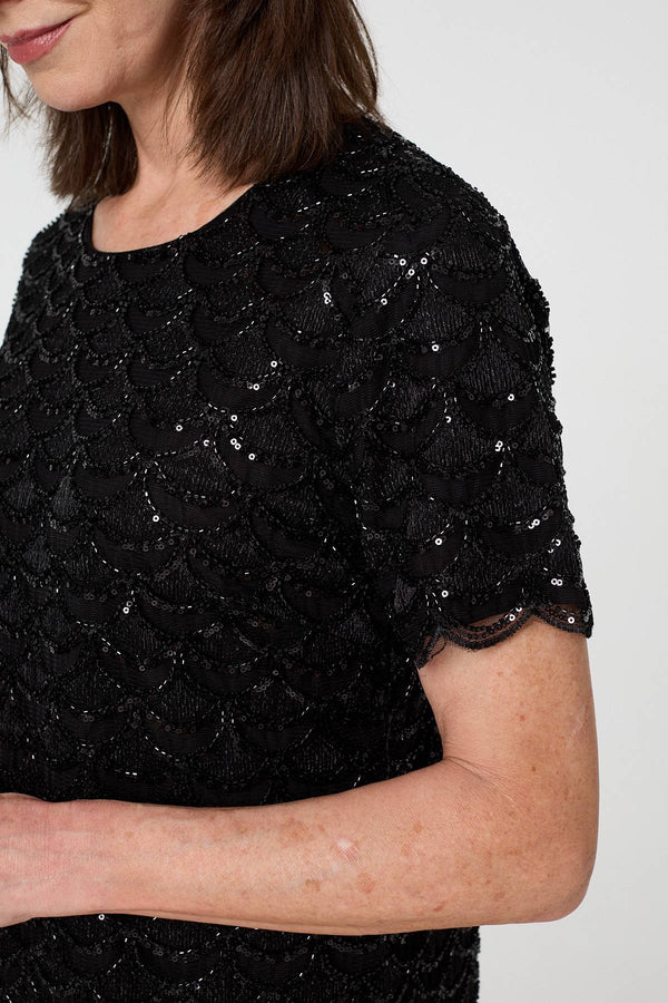 Black | Sparkly Embellished Short Shift Dress
