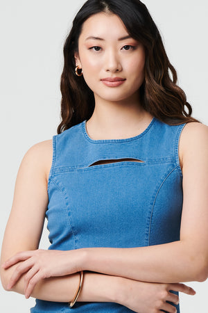 Blue | Cut-Out Detail Sleeveless Denim Mini Dress
