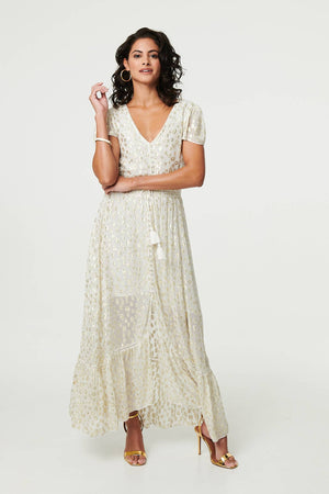 Gold | Animal Print Tassel Tie Maxi Dress
