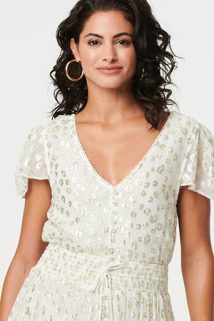 Gold | Animal Print Tassel Tie Maxi Dress
