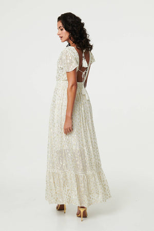 Gold | Animal Print Tassel Tie Maxi Dress
