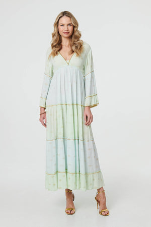 Green | Embellished Tiered Empire Maxi Dress
