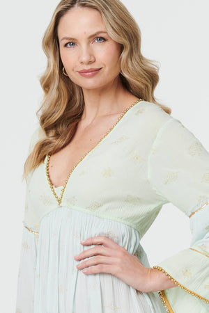 Green | Embellished Tiered Empire Maxi Dress
