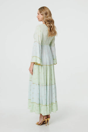 Green | Embellished Tiered Empire Maxi Dress
