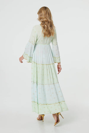 Green | Embellished Tiered Empire Maxi Dress

