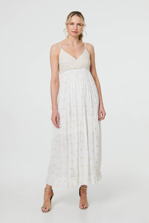 White | Textured Cami Strap Empire Maxi Dress
