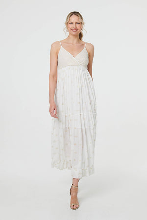 White | Textured Cami Strap Empire Maxi Dress
