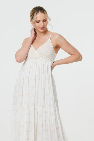 White | Textured Cami Strap Empire Maxi Dress
