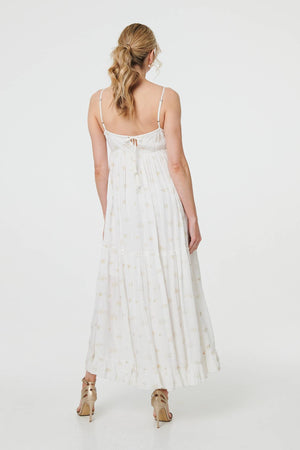 White | Textured Cami Strap Empire Maxi Dress
