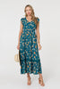 Teal | Floral Cap Sleeve Lace Trim Maxi Dress
