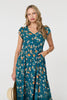 Teal | Floral Cap Sleeve Lace Trim Maxi Dress
