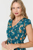 Teal | Floral Cap Sleeve Lace Trim Maxi Dress
