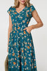 Teal | Floral Cap Sleeve Lace Trim Maxi Dress
