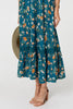 Teal | Floral Cap Sleeve Lace Trim Maxi Dress
